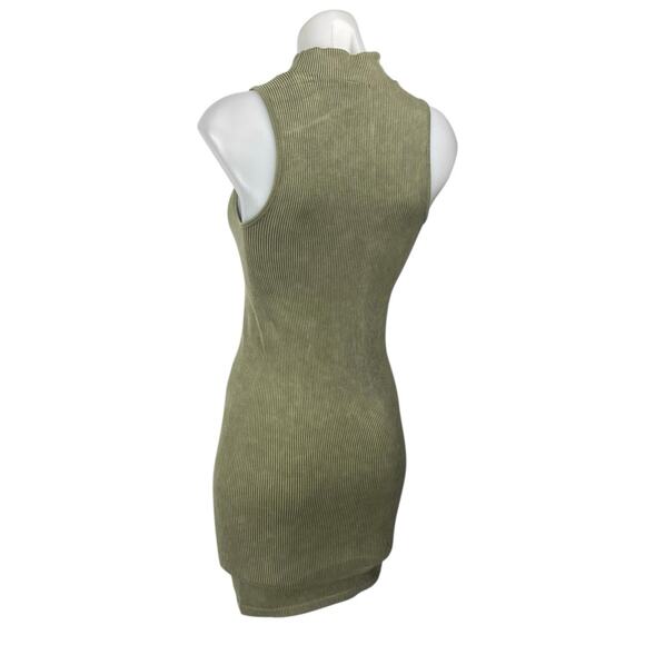 Forever 21 Olive Green Sleeveless Rib High Neck Mini Bodycon Sweater Dress S/M - Picture 2 of 4